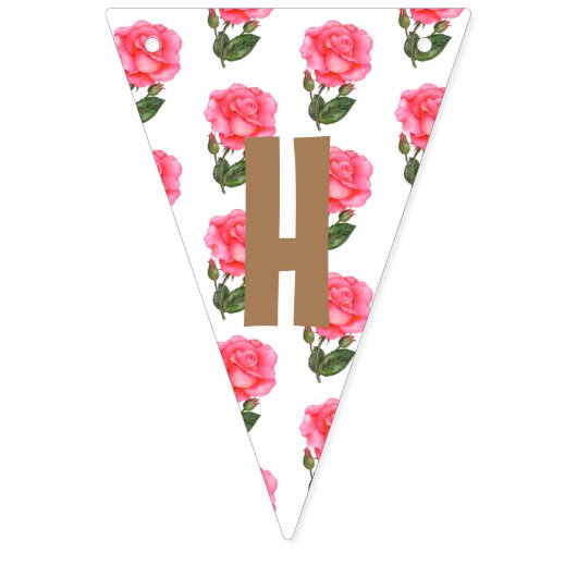 ハッピーバースデーシャビーシックピンクローズ水玉模様 バンティングフラッグ (第2の旗)
