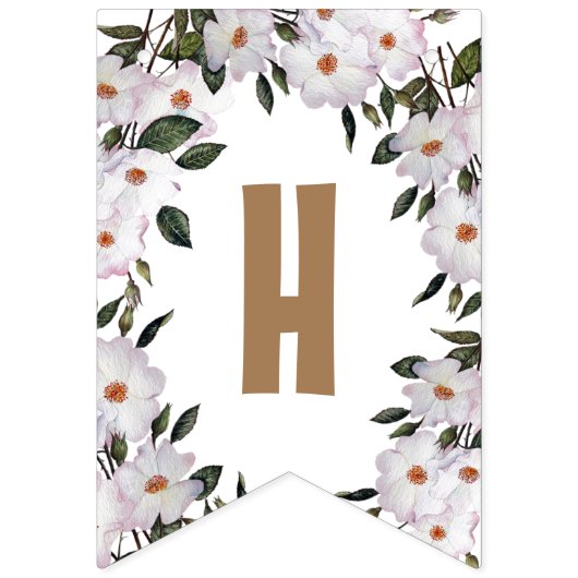 ハッピーバースデーシャビーシックホワイトローズ バンティングフラッグ (第2の旗)