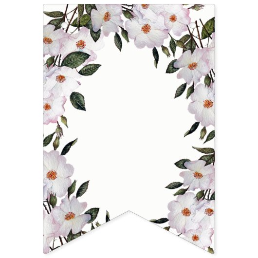 ハッピーバースデーシャビーシックホワイトローズ バンティングフラッグ (第1の旗)