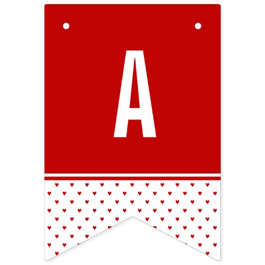 ハッピーバースデーシャビーシック赤白ハートパターン バンティングフラッグ (第3の旗)