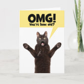 ハッピーバースデーショックを受けた猫が口を開いたユーモア シーズンカード (正面)