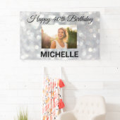 ハッピーバースデーシルバー写真任意の年カスタム間 横断幕 (インサイチュ)