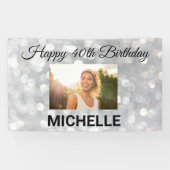 ハッピーバースデーシルバー写真任意の年カスタム間 横断幕 (横)