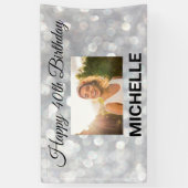 ハッピーバースデーシルバー写真任意の年カスタム間 横断幕 (縦)