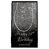 ハッピーバースデーシルバー&ブラックグリッターany Age スモールペーパーバッグ (正面)