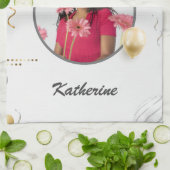 ハッピーバースデーシンプルカスタムフォトギフト キッチンタオル (折り畳み)