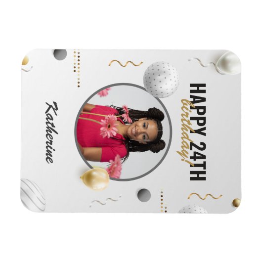 ハッピーバースデーシンプルカスタムフォトギフト マグネット (横)
