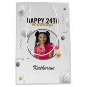ハッピーバースデーシンプルカスタムフォトギフト ミディアムペーパーバッグ (正面)