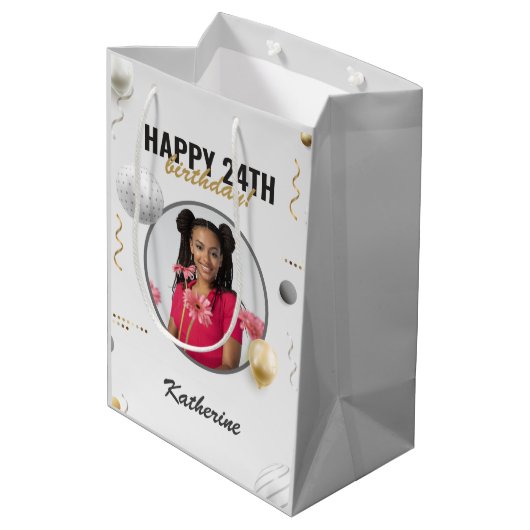 ハッピーバースデーシンプルカスタムフォトギフト ミディアムペーパーバッグ (裏面アングル)