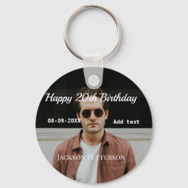 ハッピーバースデーシンプルタ20歳の写真の追加モダン日 キーホルダー