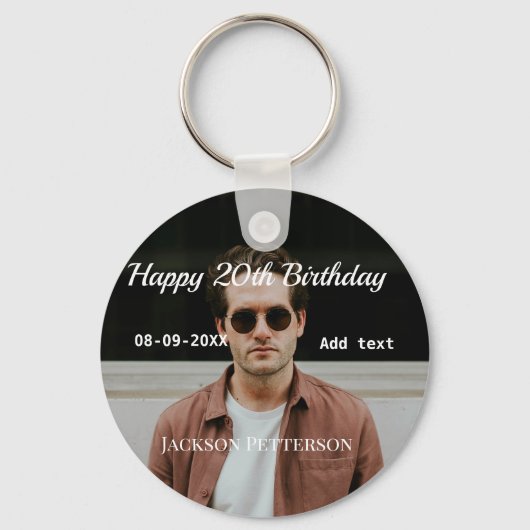 ハッピーバースデーシンプルタ20歳の写真の追加モダン日 キーホルダー (正面)