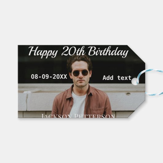 ハッピーバースデーシンプルタ20歳の写真の追加モダン日 ギフトタグ (正面(横))