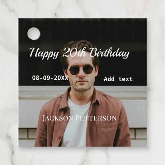 ハッピーバースデーシンプルタ20歳の写真の追加モダン日 フェイバータグ (正面)