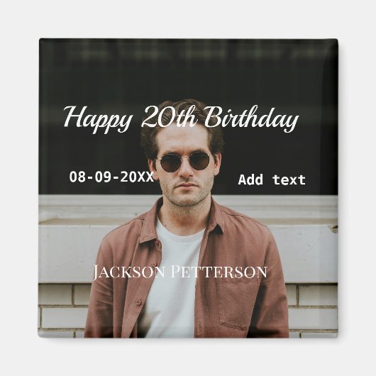 ハッピーバースデーシンプルタ20歳の写真の追加モダン日 マグネット (正面)