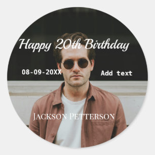 ハッピーバースデーシンプルタ20歳の写真の追加モダン日 ラウンドシール