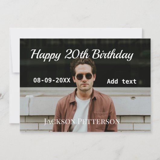ハッピーバースデーシンプルタ20歳の写真の追加モダン日 招待状 (正面)