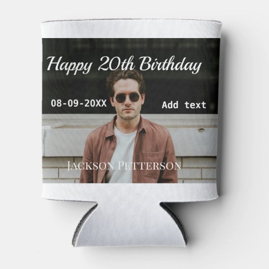 ハッピーバースデーシンプルタ20歳の写真の追加モダン日 缶クーラー (正面)