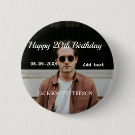 ハッピーバースデーシンプルタ20歳の写真の追加モダン日 缶バッジ