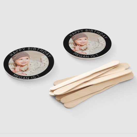 ハッピーバースデーシンプルフォトモダンお祝い ハンドファン (組立なし)