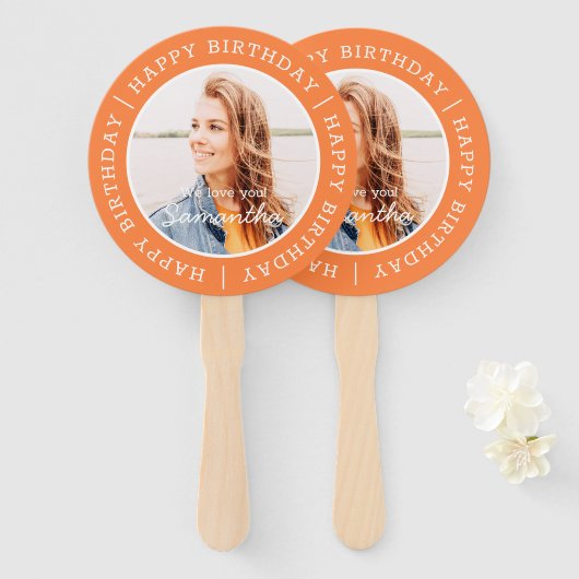 ハッピーバースデーシンプル名門私立校風のモダンカスタム写真 ハンドファン (正面&裏面)