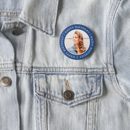 ハッピーバースデーシンプル名門私立校風のモダンカスタム写真 缶バッジ (インサイチュ)
