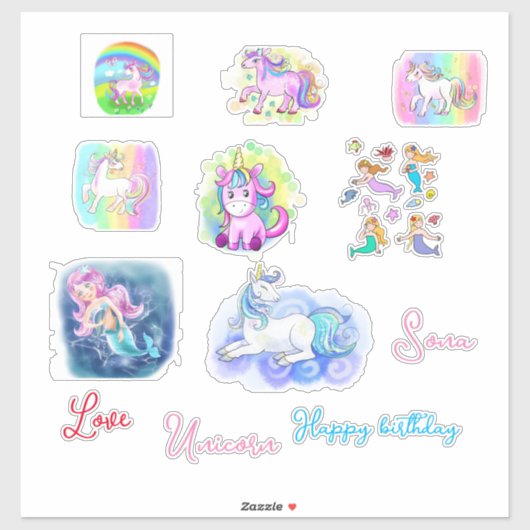 ハッピーバースデーシンボルステッカー – 漫画ユニコーン シール (シート)