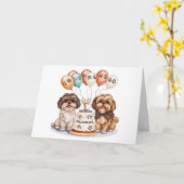 ハッピーバースデーシーズー(犬)ズドッグお誕生日ケーキ カード (黄色い花)