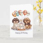 ハッピーバースデーシーズー(犬)ズドッグお誕生日ケーキ カード (黄色い花)