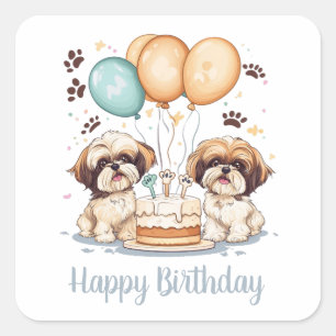 ハッピーバースデーシーズー(犬)ズドッグお誕生日ケーキ スクエアシール
