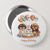 ハッピーバースデーシーズー（犬）ズドッグお誕生日ケーキ 缶バッジ (正面&裏面)