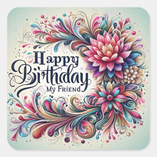 ハッピーバースデーシール スクエアシール (正面)