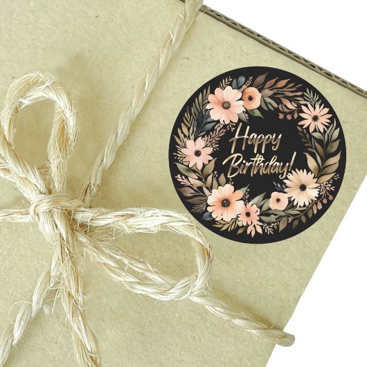 ハッピーバースデーシール（水彩の花） ラウンドシール