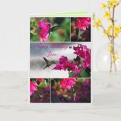 ハッピーバースデージェーングリーンカリブハミングバード カード (黄色い花)