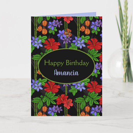 ハッピーバースデージャマイカトロピカルジャングルパターン（の模様が）ある カード (正面)