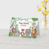 ハッピーバースデージャングル動物 カード (黄色い花)