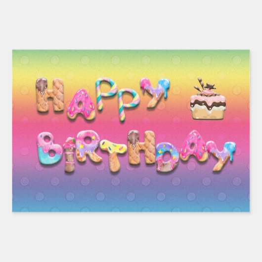 ハッピーバースデースウィートトリッカラフルト ラッピングペーパーシート (正面)
