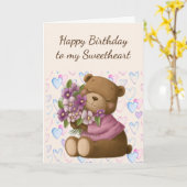 ハッピーバースデースウィートラブクマの花 カード (黄色い花)