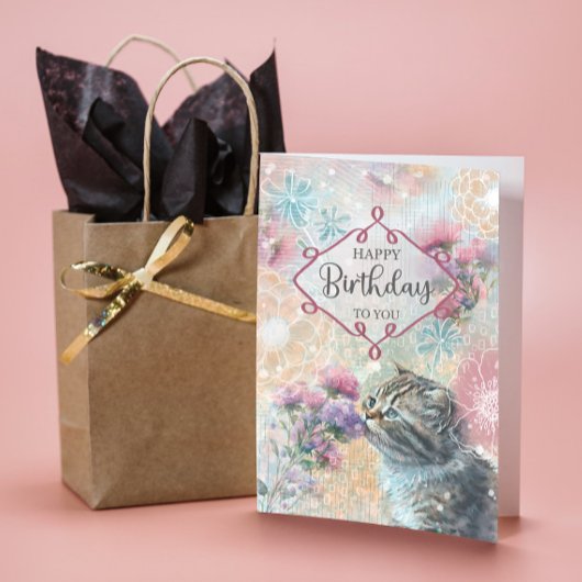 ハッピーバースデースウィート子猫とフラワーコラージュ カード