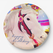 ハッピーバースデースクリプトカーニバル回転木馬馬はっきりした ペーパープレート (正面)