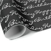 ハッピーバースデースクリプトフォントパターン白黒 ラッピングペーパー (ロールコーナー)
