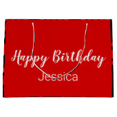 ハッピーバースデースクリプトブラックと赤いハート ラージペーパーバッグ (正面)