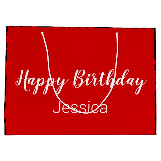 ハッピーバースデースクリプトブラックと赤いハート ラージペーパーバッグ (裏面)