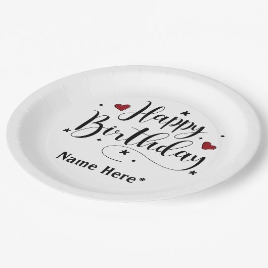 ハッピーバースデースクリプト名前をカスタムする紙プレート ペーパープレート (アングル)