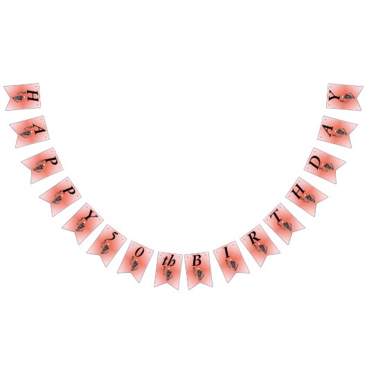 ハッピーバースデースケルトン保持レッドローズオンステム バンティングフラッグ (全)