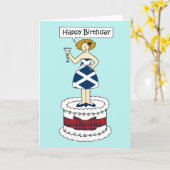 ハッピーバースデースコティッシュフラッグドレスとタータンチェックボウ カード (黄色い花)