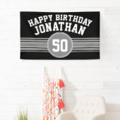 ハッピーバースデースストライプポーツエイジブラックシルバー 横断幕 (インサイチュ)