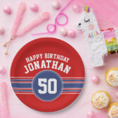 ハッピーバースデースストライプポーツ年齢 – 赤青 ペーパープレート (パーティー)