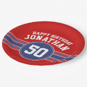 ハッピーバースデースストライプポーツ年齢 – 赤青 ペーパープレート (アングル)