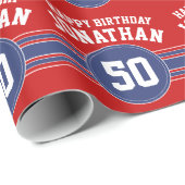 ハッピーバースデースストライプポーツ年齢 – 赤青 ラッピングペーパー (ロールコーナー)