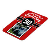 ハッピーバースデースストライプポーツ年齢 – 赤黒 マグネット (左側)